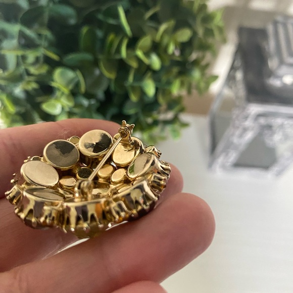 Vintage Chunky Weiss Brooch Pin With Prong Set brown orange Crystals Well Made - Picture 5 of 7